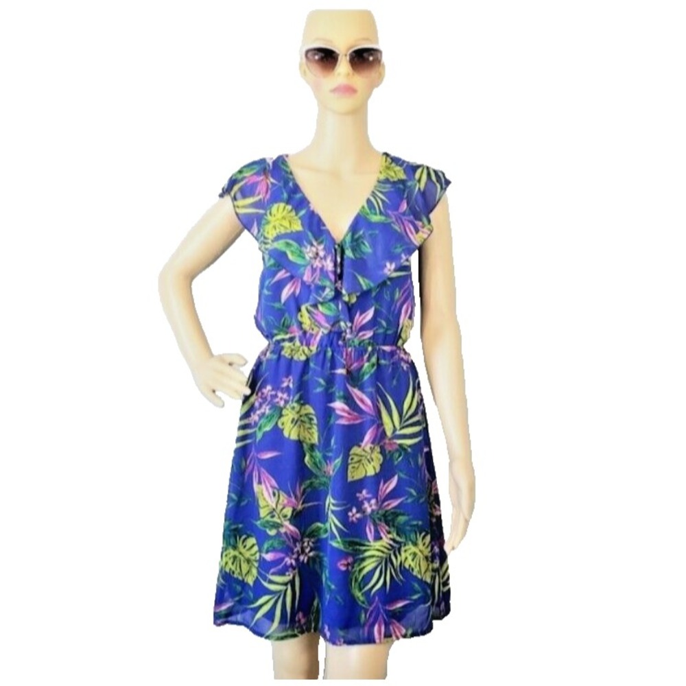 NWT DIVIDED Women's Floral Ruffle Neckline Open‎ Back Floral Dress H&M Size 4